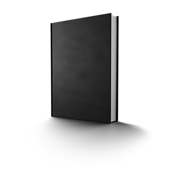 Blank mockup black book cover isolated on a white background.